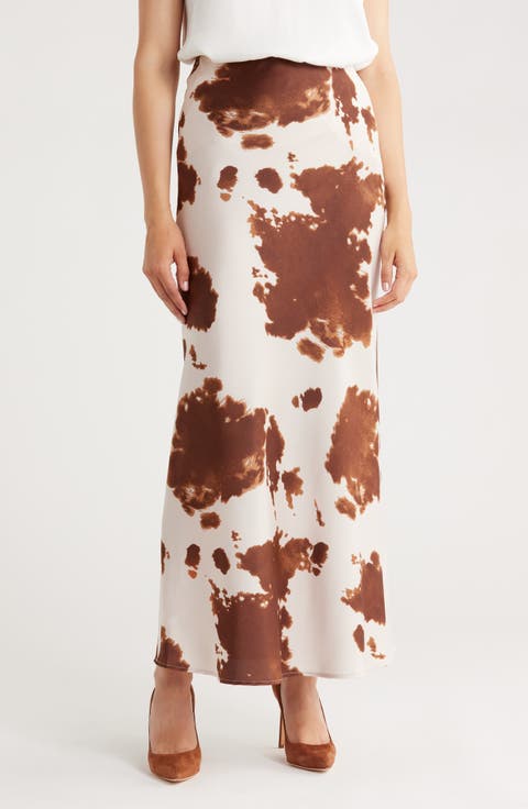 Cow Print Satin Maxi Skirt