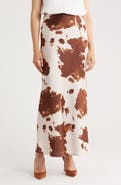 Renee C Cow Print Satin Maxi Skirt