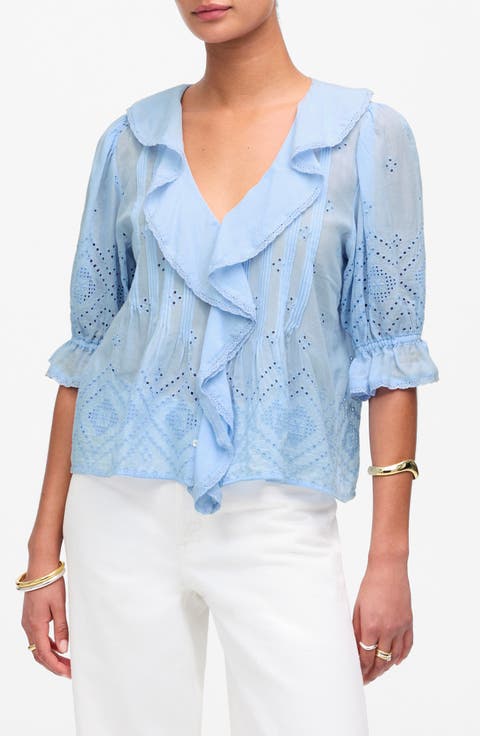 Pintuck Ruffle Puff Sleeve Top