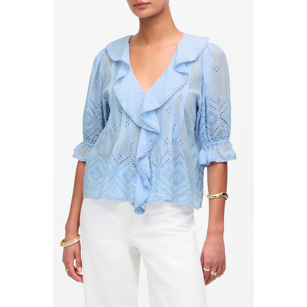 Madewell Pintuck Ruffle Puff Sleeve Top