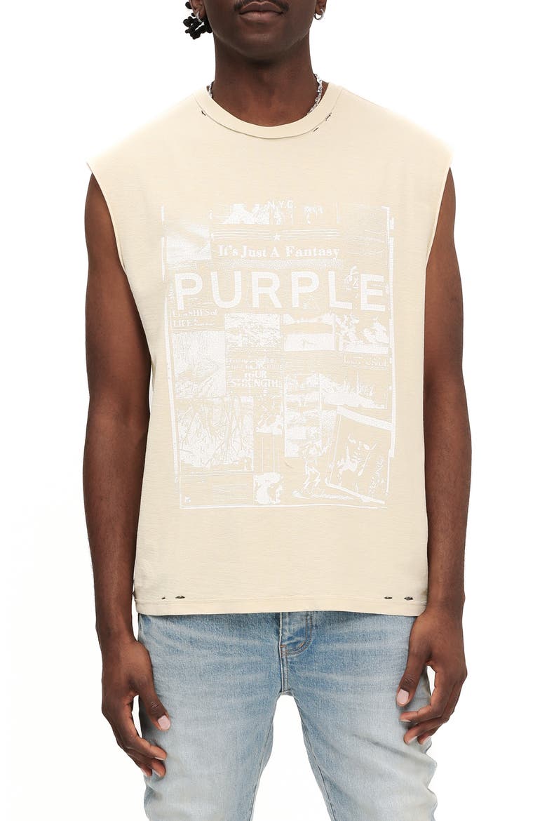 Textured Jersey Graphic Muscle Tee, Main, color, ECRU