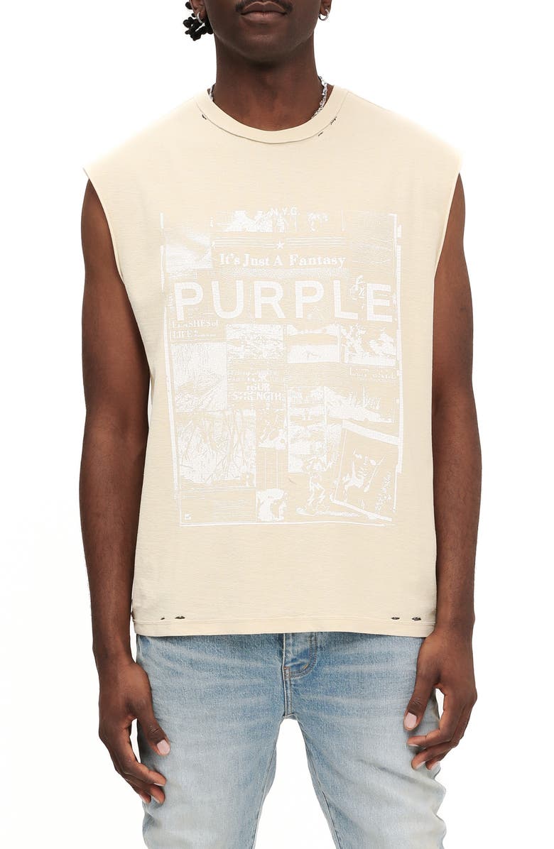 PURPLE BRAND Textured Jersey Graphic Muscle Tee, Main, color, 