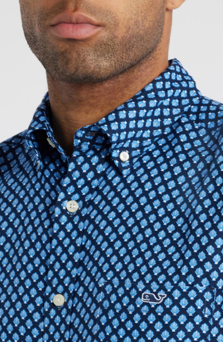 vineyard vines Micro Shell Print Short Sleeve Linen Button-Down Shirt, Alternate, color, 