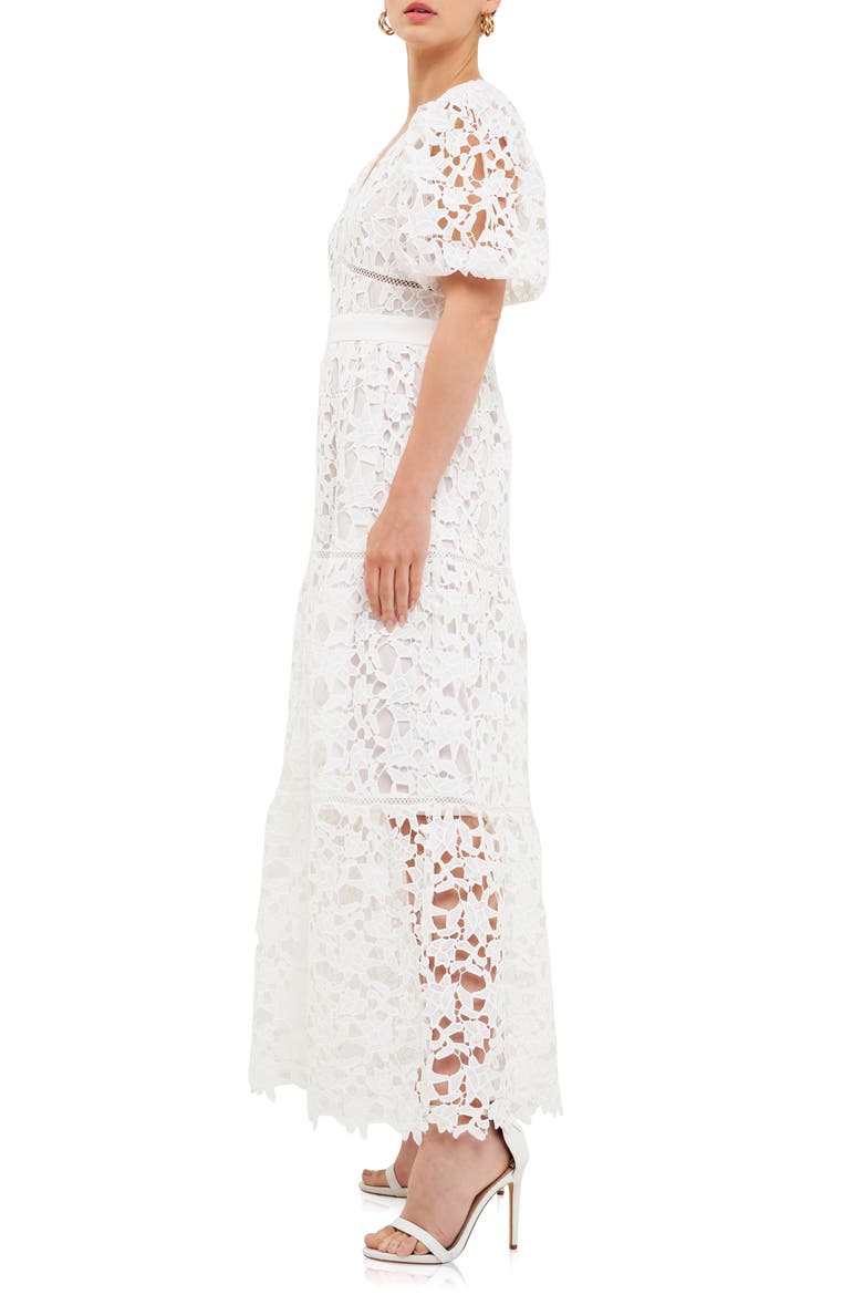 Puff Sleeve Tiered Lace Maxi Dress, Alternate, color, WHITE