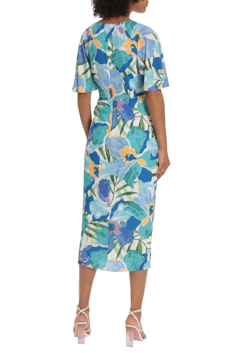Floral Wrap Front Midi Dress, Alternate, color, SOFT WHITE/ CORNFLOWER
