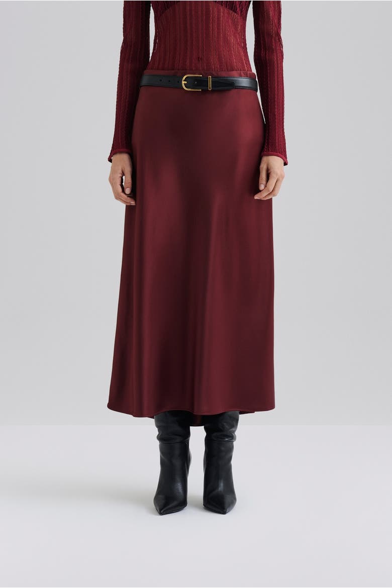 Aubree Satin Midi Skirt, Alternate, color, Wine