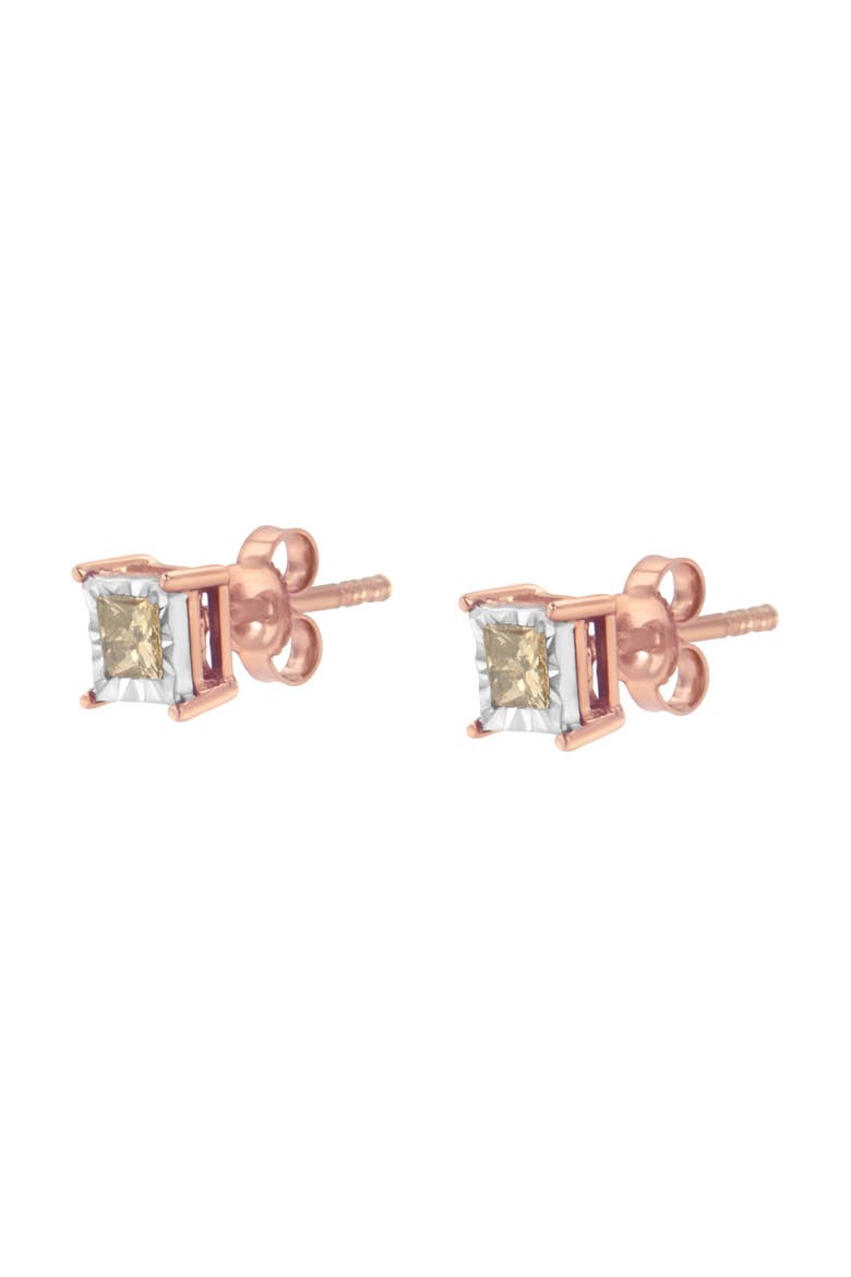 14K Rose Gold Plated 1/2 Ct Princess Diamond Solitaire Stud Earrings, Alternate, color, White