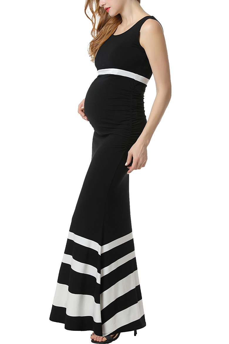 Cortana Maternity Mermaid Maxi Dress, Alternate, color, Black White