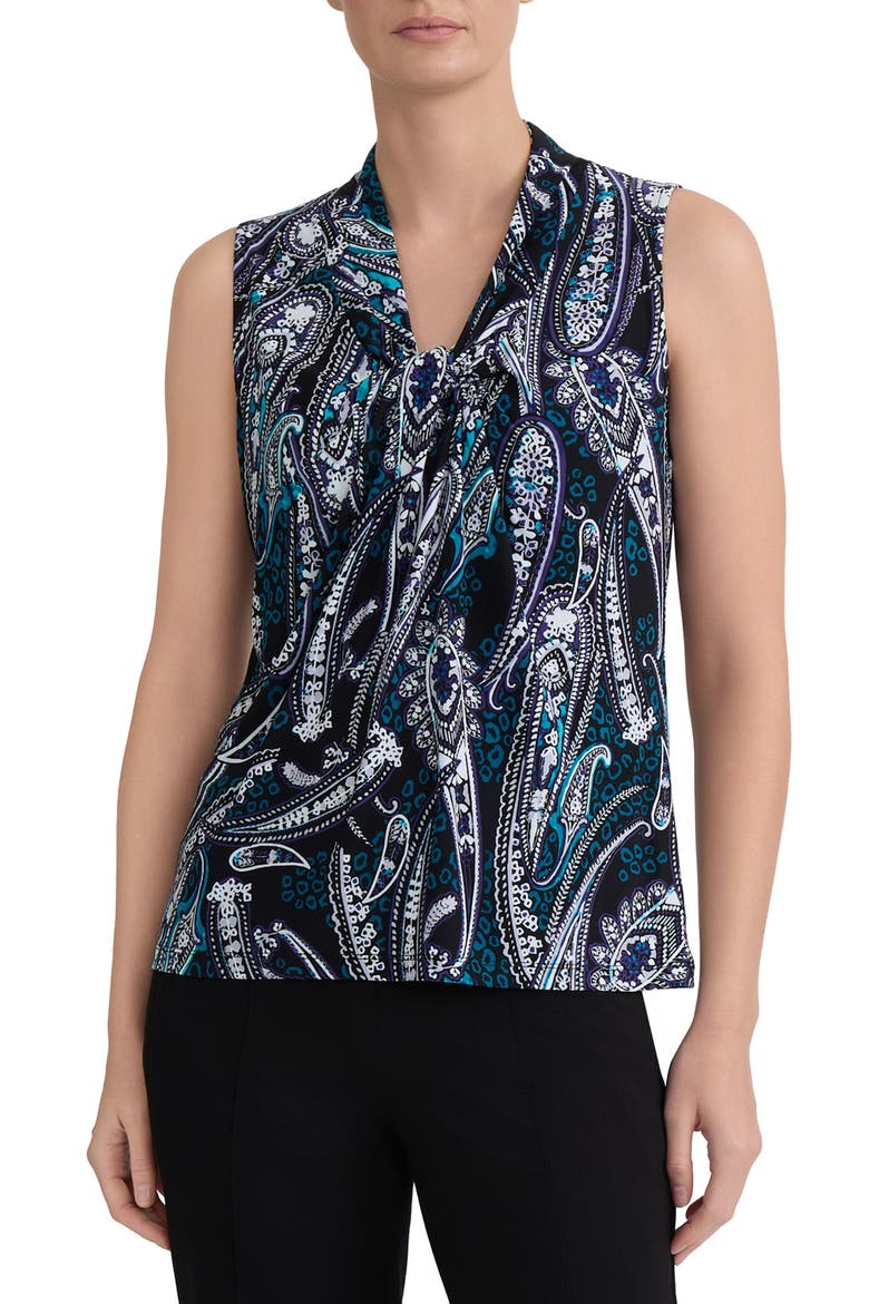 Knot Front Sleeveless Top, Main, color, BLACK MULTI