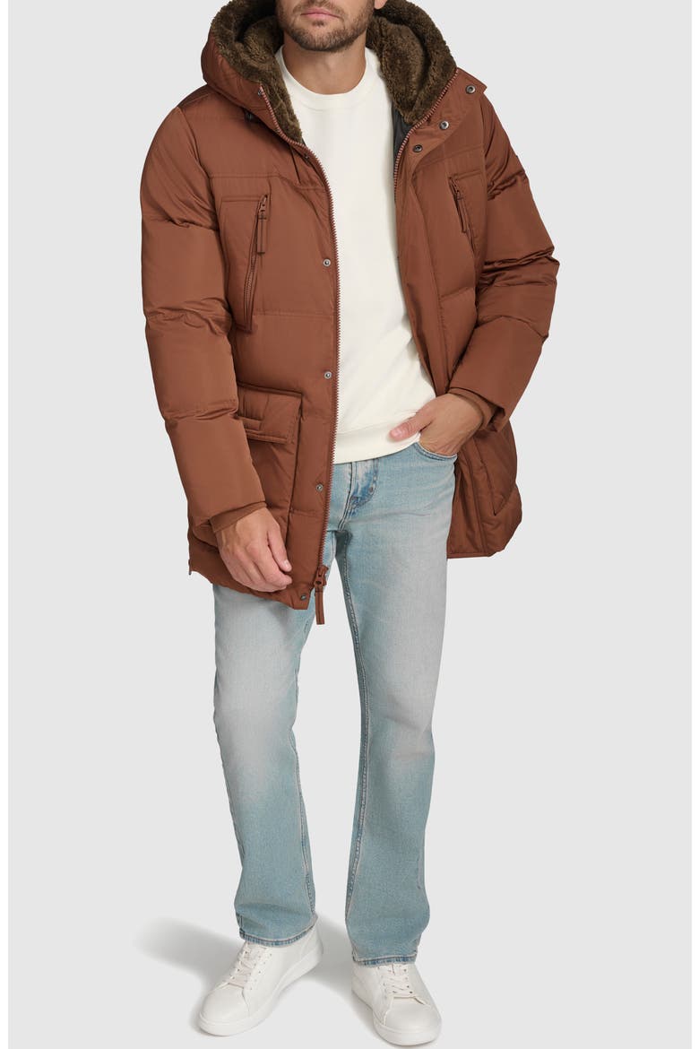 Essential Water Resistant Faux Shearling Lined Down & Feather Insulated Puffer Parka, Alternate, color, COPPER