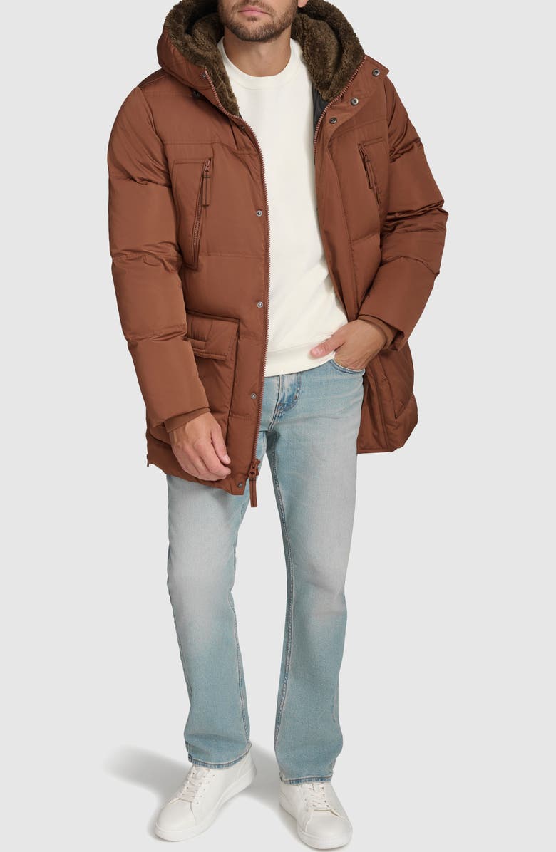 Andrew Marc Essential Water Resistant Faux Shearling Lined Down & Feather Insulated Puffer Parka, Alternate, color, Copper