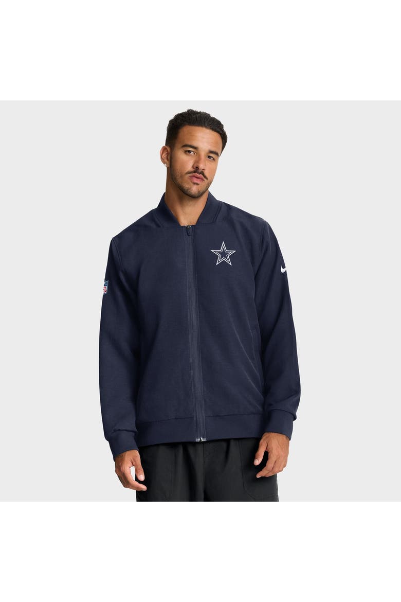 Men's Nike Navy Dallas Cowboys Sideline Powerful Blocking Full-Zip Bomber Jacket, Main, color, Navy