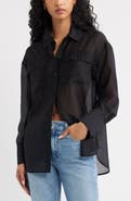 Open Edit Oversize Organza Button-Up Shirt