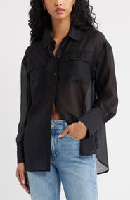 Open Edit Oversize Organza Button-Up Shirt