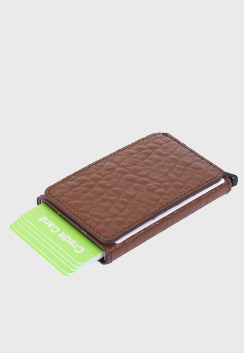 Furniq Uk Genuine Leather Elephant Pattern Card Holder In Brown