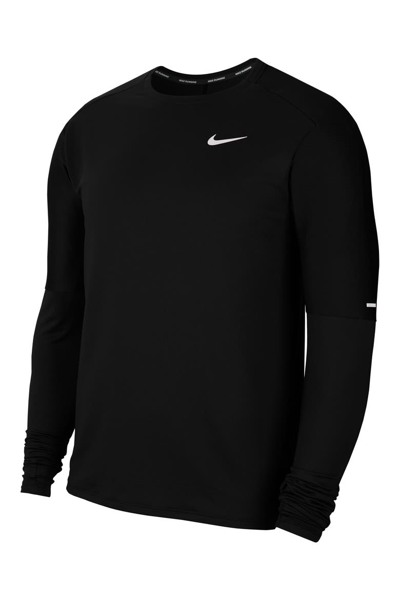 Dri-FIT Men's Long Sleeve Running T-Shirt, Main, color, BLACK