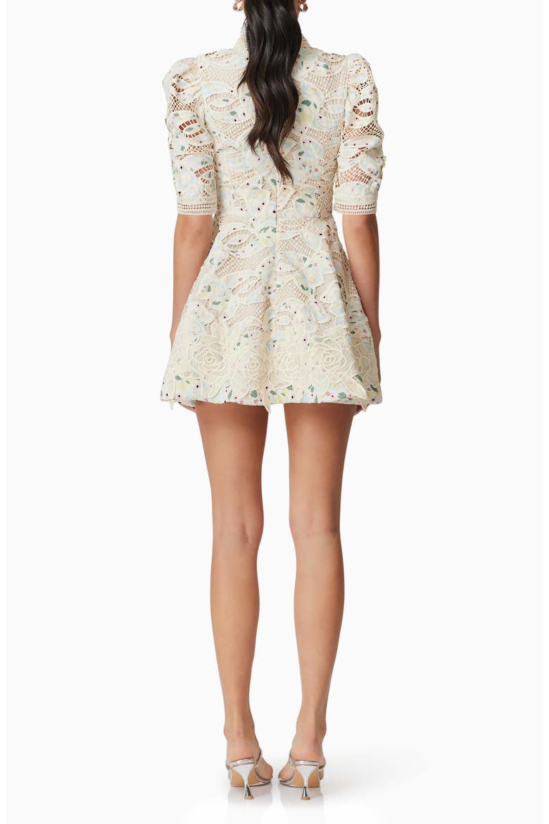 Kyla Puff Sleeve Lace Fit & Flare Minidress, Alternate, color, IVORY MULTI