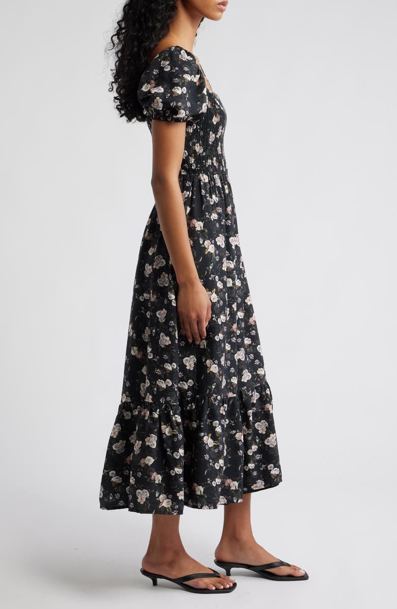 Petal & Pup Cecelia Floral Puff Sleeve Maxi Dress, Alternate, color, Black Floral