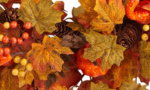 Nearly Natural 30in. Autumn Pumpkin & Maple Leaf Artificial Fall Wreath In Orange