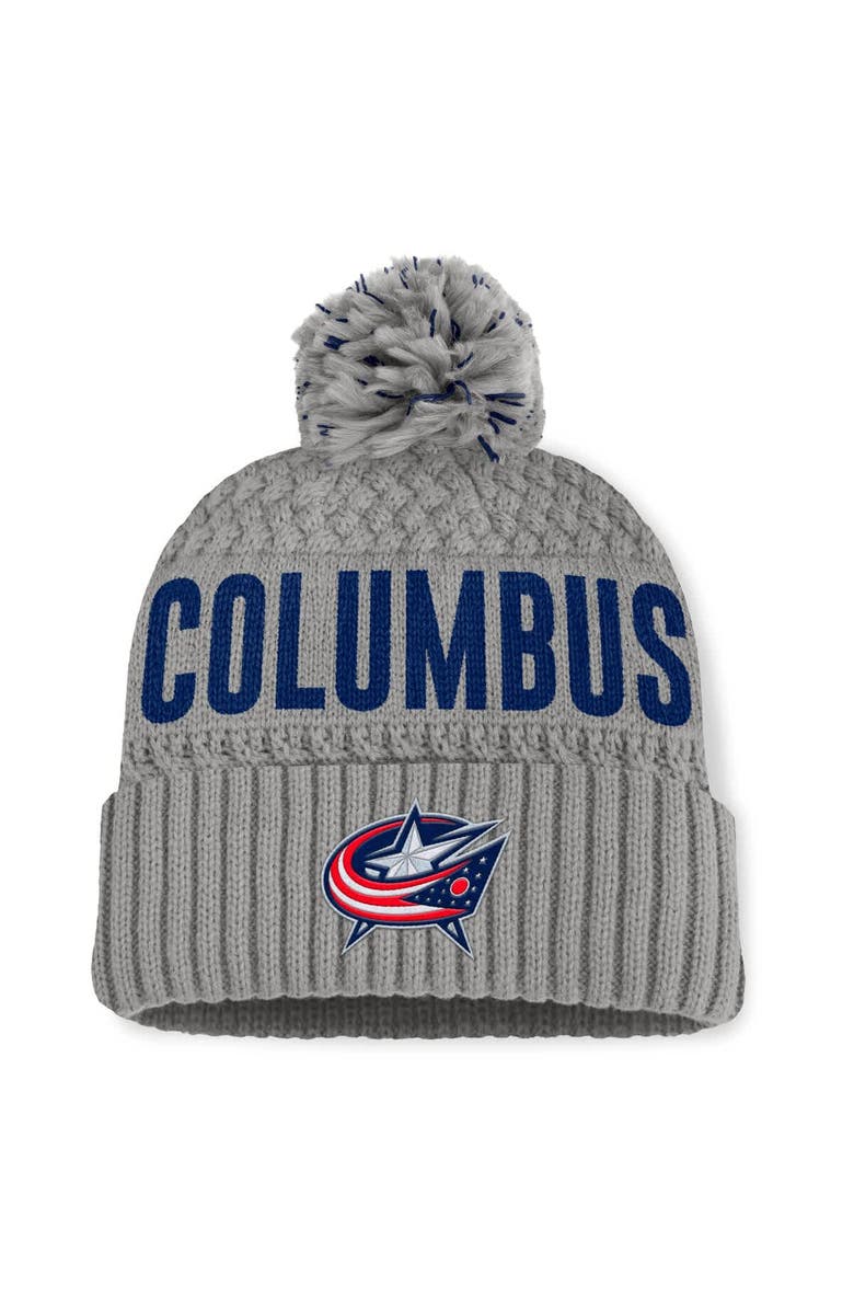 FANATICS Women's Fanatics Gray Columbus Blue Jackets Heritage Tilly Cuffed Knit Hat with Pom, Main, color, 