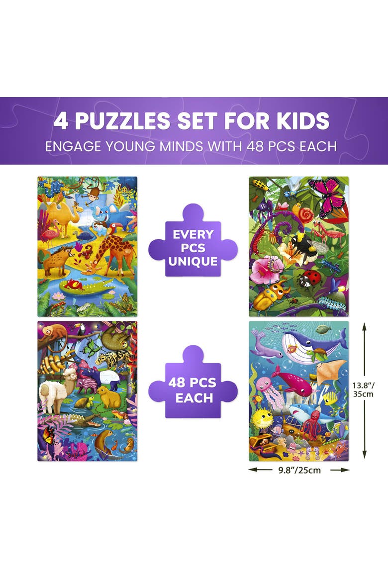 Kids Jigsaw Puzzles Shimmer & Animal Puzzle Set - 48 Piece, Alternate, color, African, Amazon, Ocean