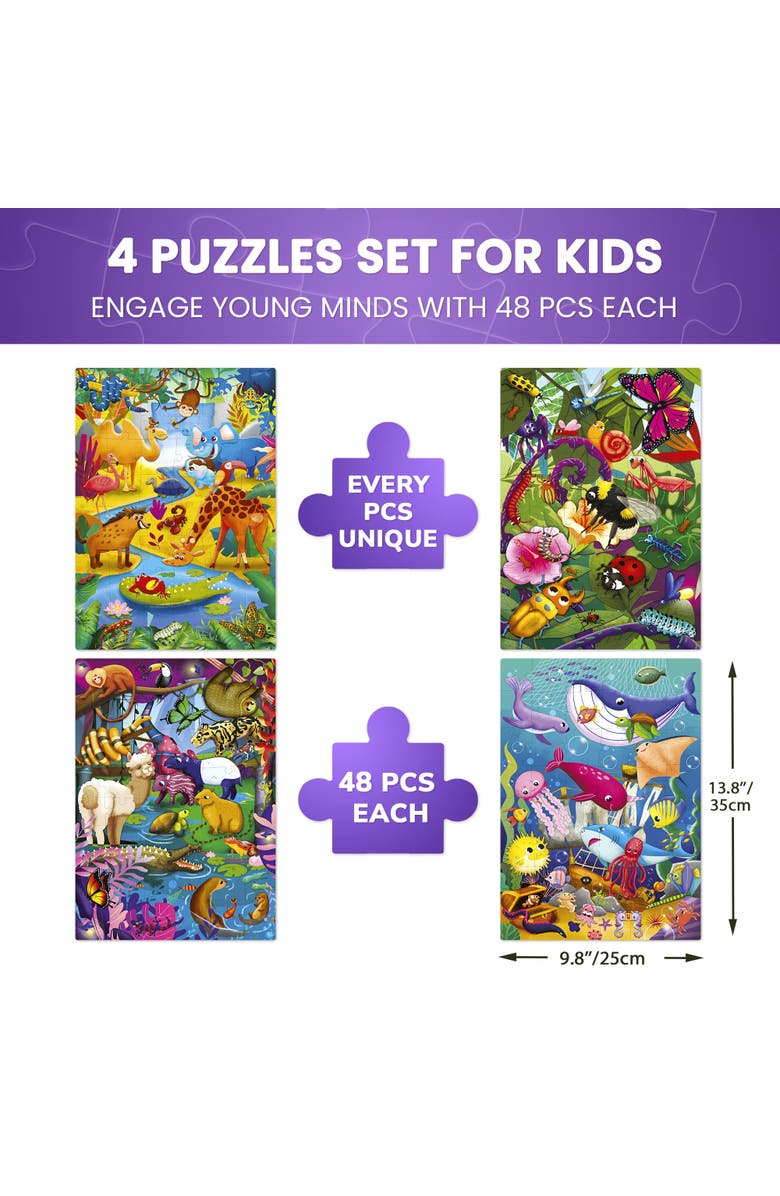 Quokka Shimmer & Animal Puzzle Set - 48 Piece Jigsaw Puzzles for Kids, Alternate, color, African, Amazon, Ocean