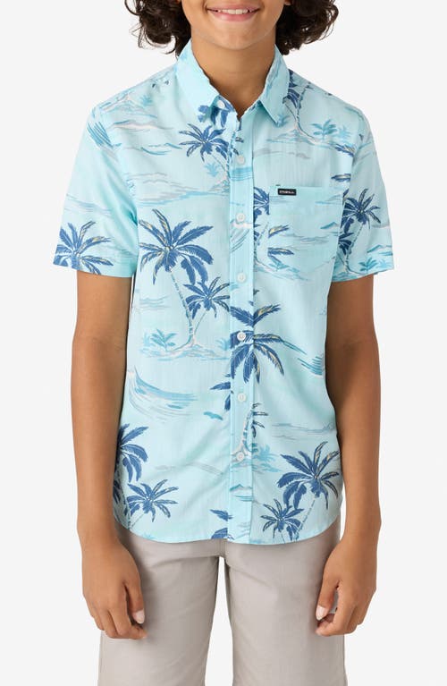 O'neill Kids' Oasis Palm Tree Print Short Sleeve Button-up Shirt In Sky Blue