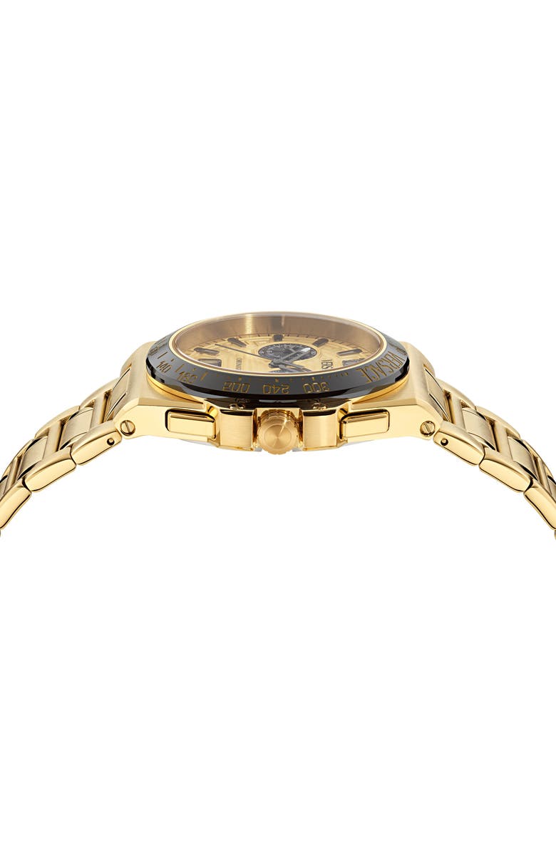 Versace Greca Reaction Chronograph Goldtone Bracelet Watch, 43mm, Alternate, color, 