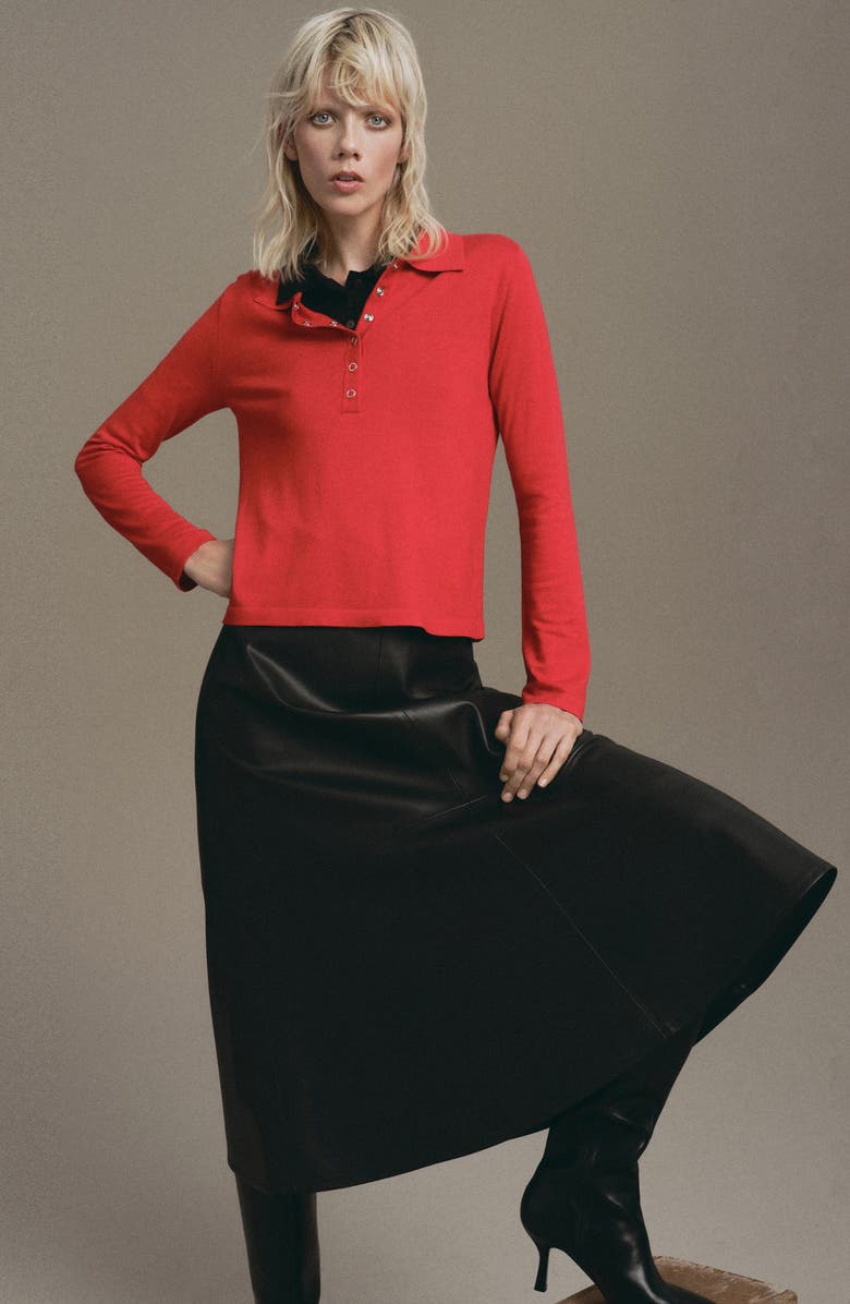 MANGO Long Sleeve Polo Sweater, Alternate, color, Red