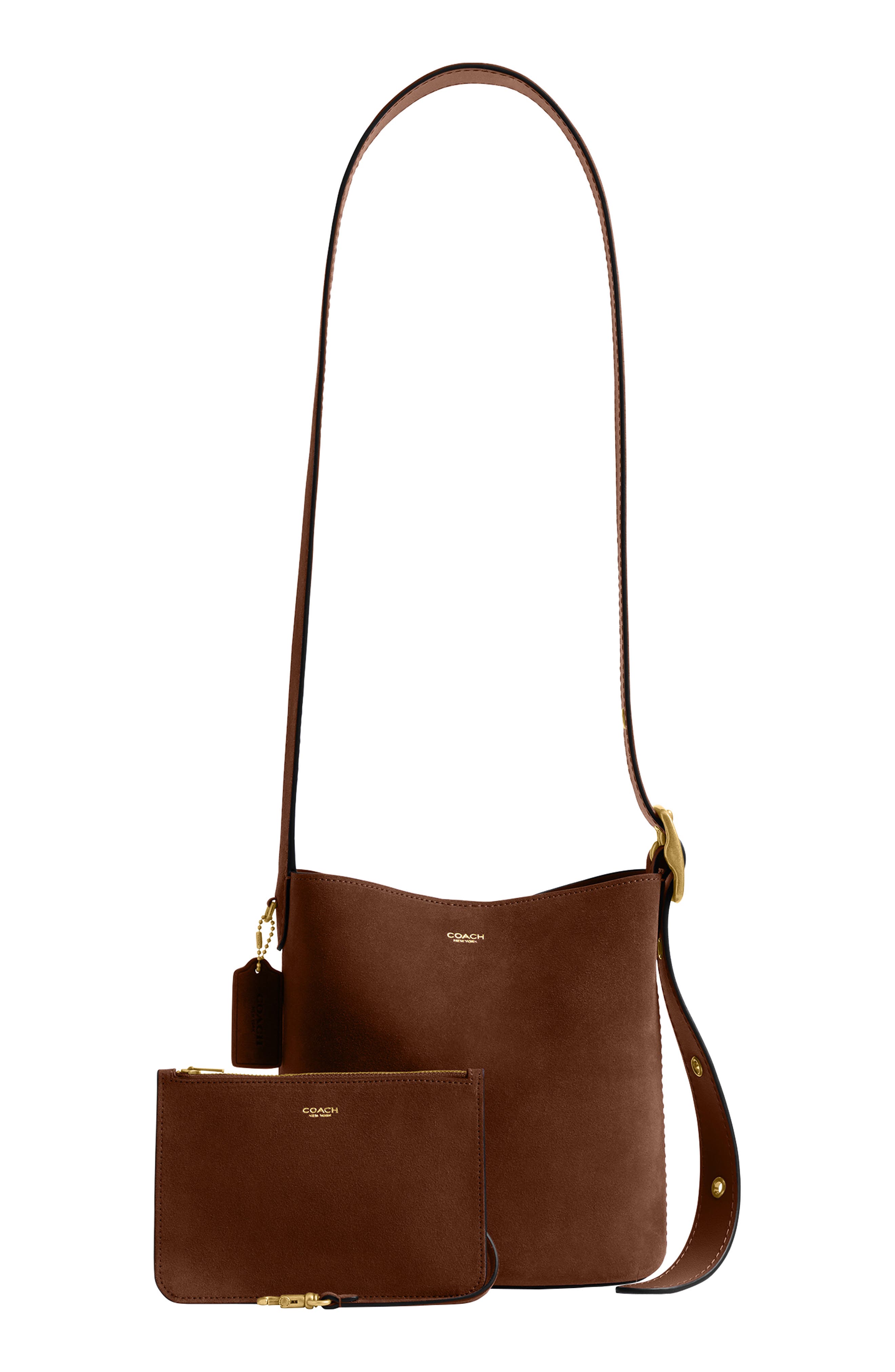 COACH Bleecker Suede Crossbody Bag, Main, color, B4/ Warm Brown