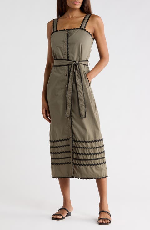 Cotton Poplin Rickrack Midi Dress