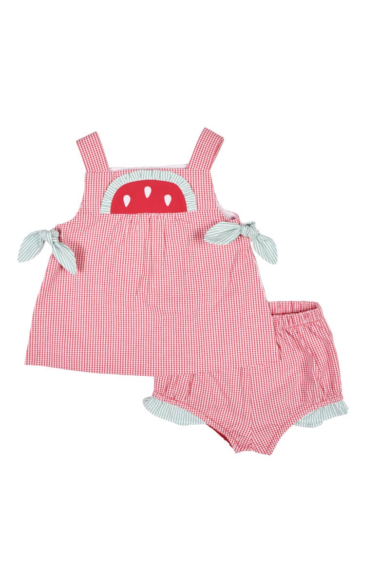 Check Seersucker Dress & Bloomer With Watermelon, Main, color, Red/White