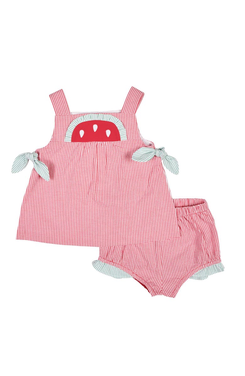 Florence Eiseman Check Seersucker Dress & Bloomer With Watermelon, Main, color, Red/White