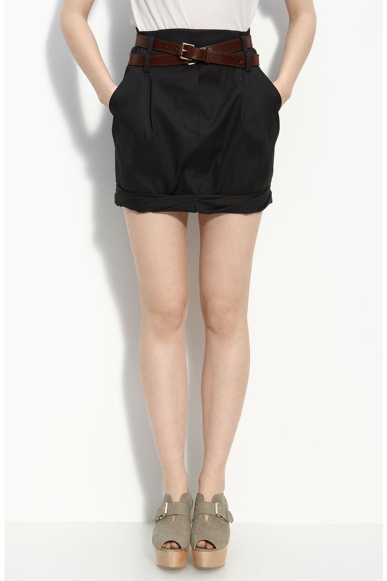 Belted Twist Hem Miniskirt (Nordstrom Exclusive), Main, color, BLACK