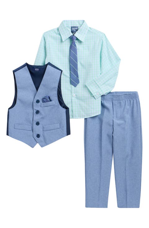 Kids' Four-Piece Blue Heather Poplin Vest Set (Toddler, Little Kid & Big Kid)