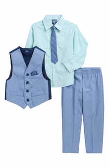 IZOD Kids' Four-Piece Blue Heather Poplin Vest Set