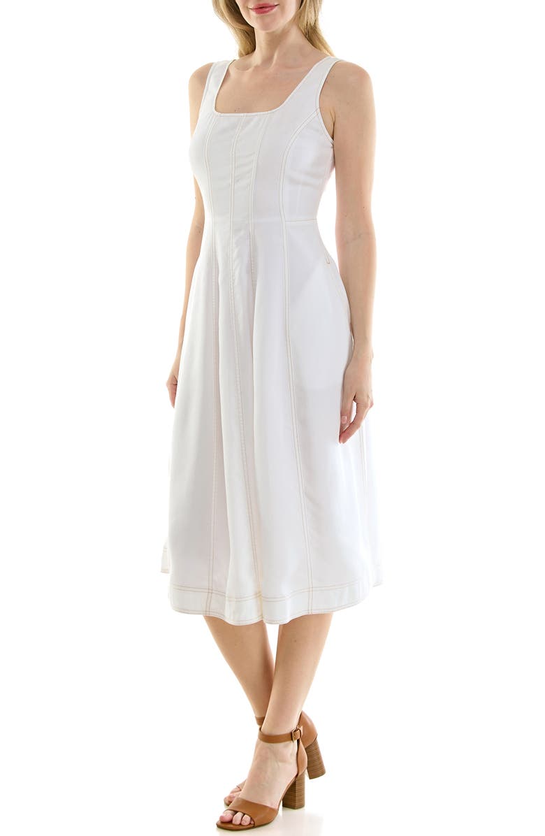 Nicole Miller Twill Fit & Flare Tank Dress, Alternate, color, Brilliant White / Warm Sand