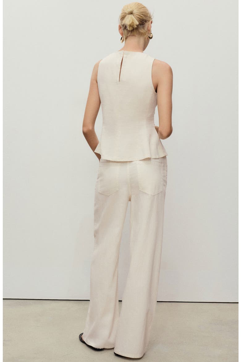 Drawstring Cotton & Linen Wide Leg Pants, Alternate, color, ECRU