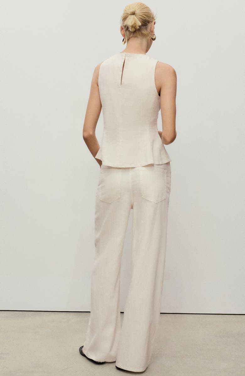 MANGO Drawstring Cotton 
Linen Wide Leg Pants, Alternate, color, Ecru