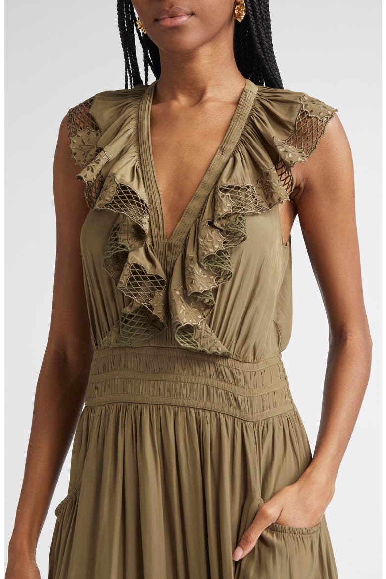 Laila Ruffle Smocked Waist Maxi Dress, Alternate, color, OLIVE GREEN
