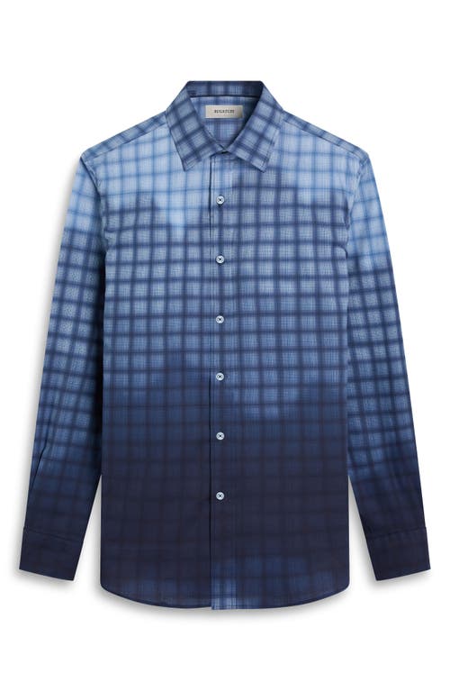 Bugatchi Julian Shaped Fit Gradient Check Stretch Button-up Shirt In Blue
