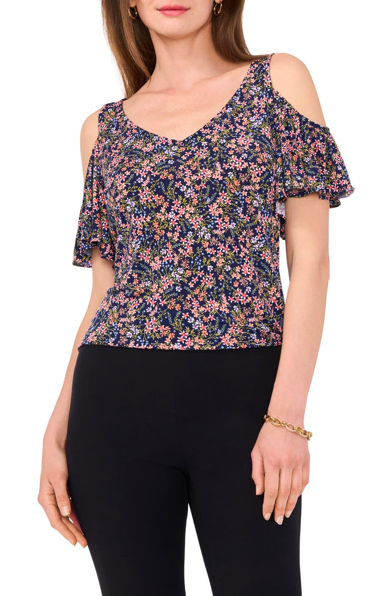 Chaus Floral Cold Shoulder Jersey Top, Main, color, Jbs Navy
