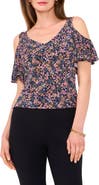 Chaus Floral Cold Shoulder Jersey Top