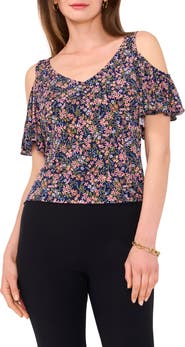 Chaus Floral Cold Shoulder Jersey Top