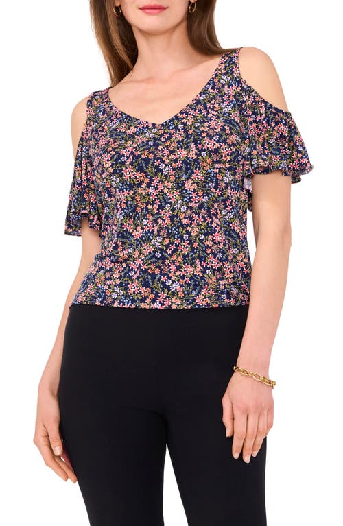 Chaus Floral Cold Shoulder Jersey Top In Multi