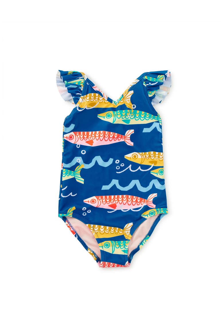 Ruffle One-Piece Swimsuit, Main, color, Sardinas del Mar