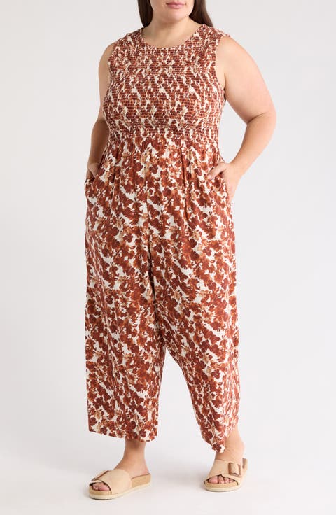Floral Sleeveless Smocked Wide Leg Jumpsuit
