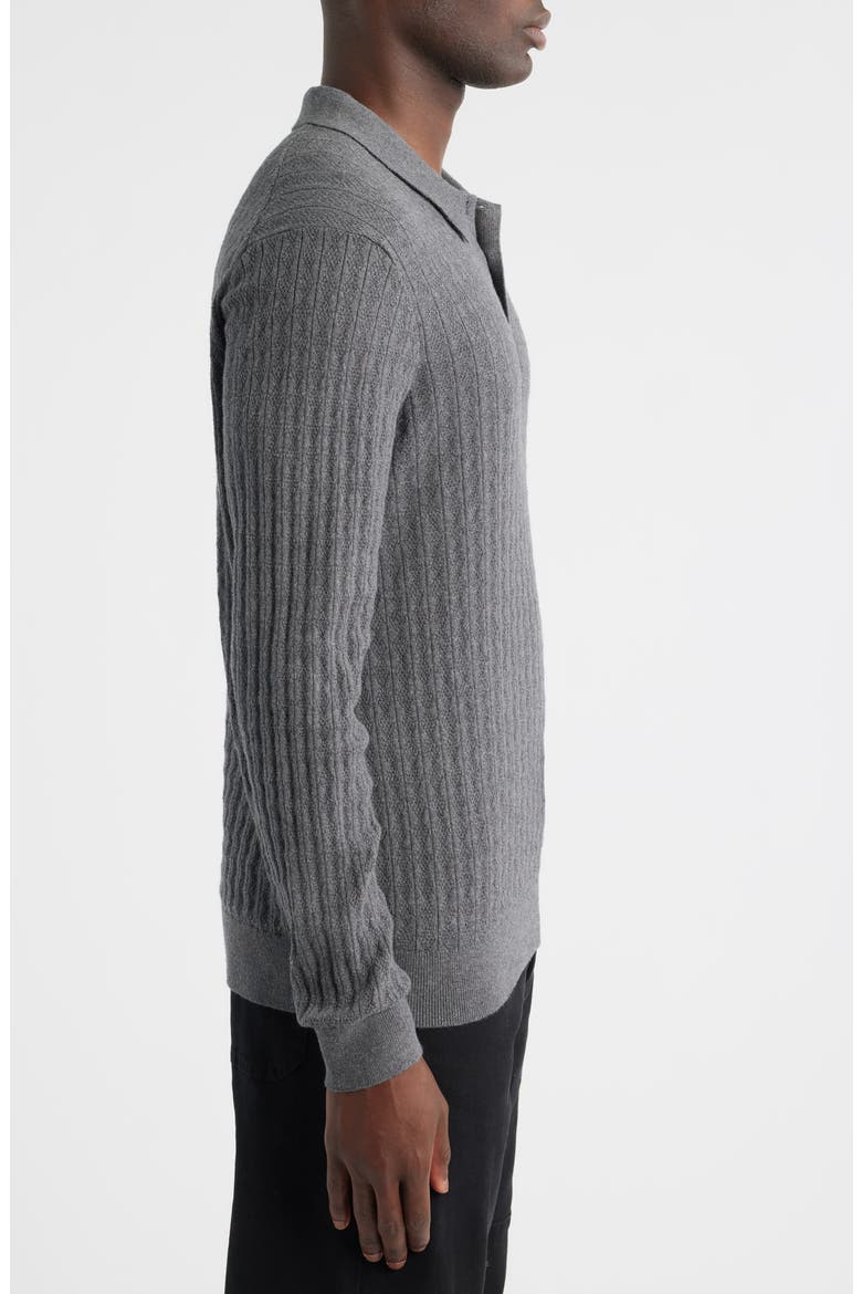 Oban Diamond Stripe Cotton & Cashmere Polo Sweater, Alternate, color, GREY MARL