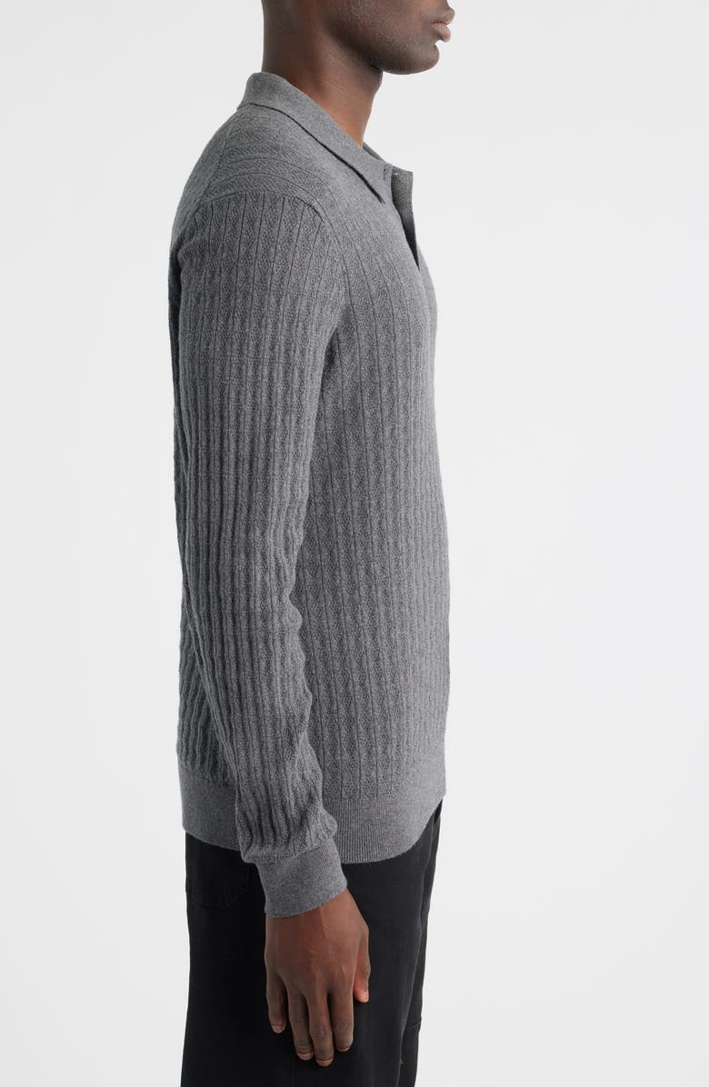 Wax London Oban Diamond Stripe Cotton & Cashmere Polo Sweater, Alternate, color, Grey Marl