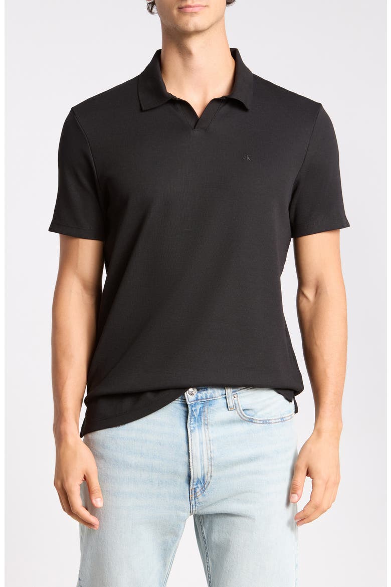 Micro Waffle Johnny Collar Top, Main, color, BLACK